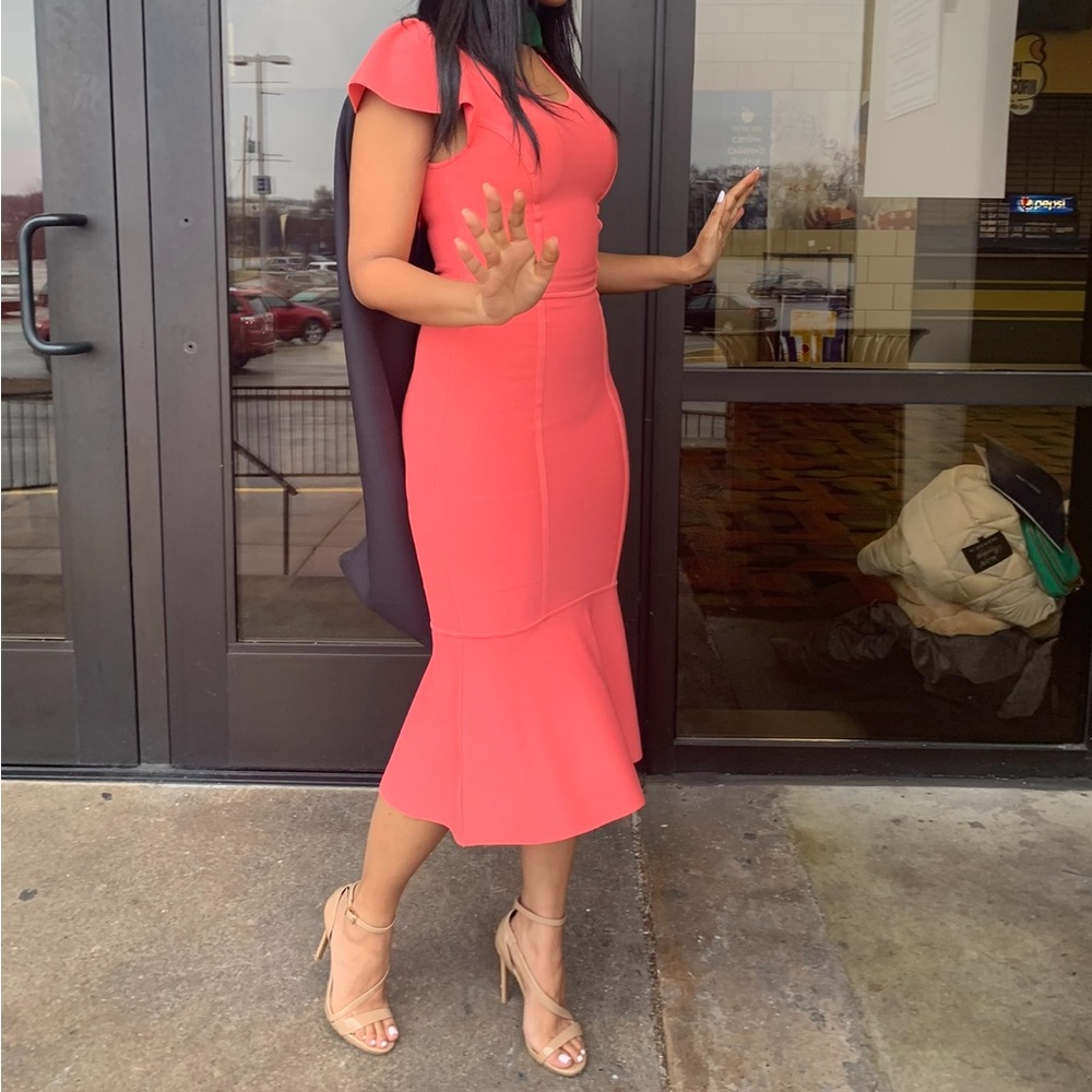 BCBG Fluted Bodycon Midi Dress